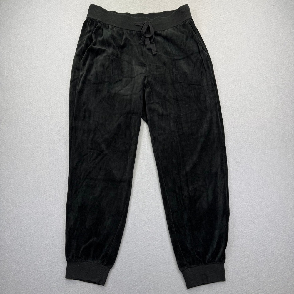 Eileen Fisher Black Velour Jogger Pants Petite Medium PM Elastic Drawstring